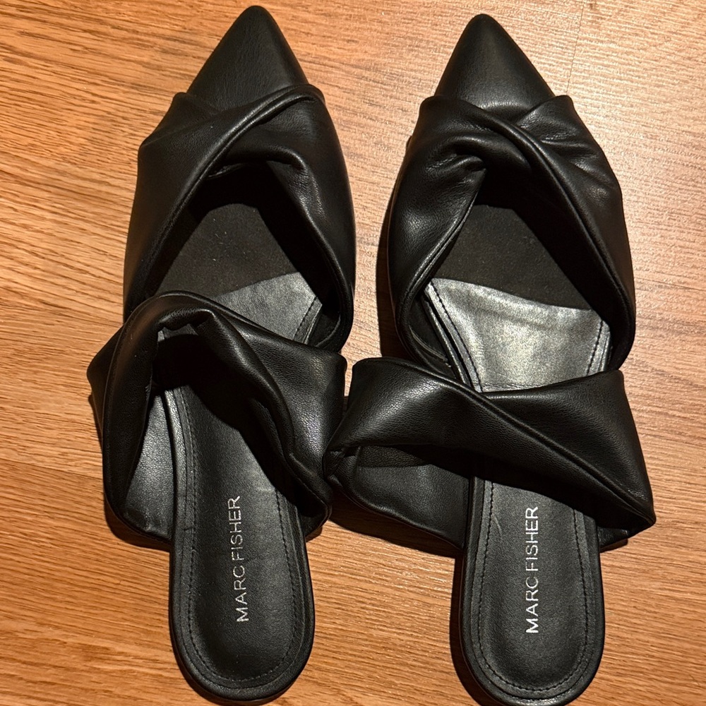 Marc Fisher Black Knotted Flat Mules
